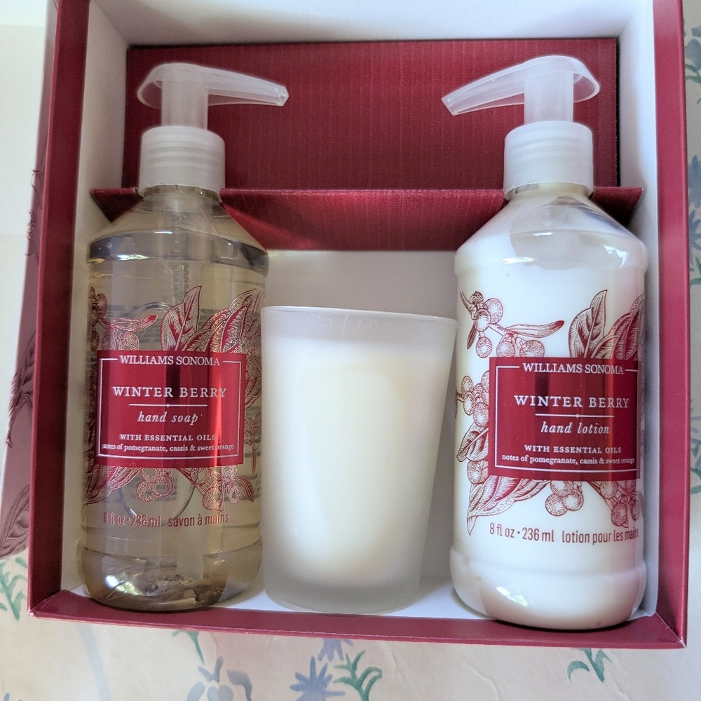 Williams Sonoma Winter Berry Guest Set NEW Hand Soap Lotion Votive Candle Spice - Picture 3 of 4
